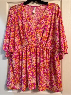 Vibrant Pink & Yellow Paisley Babydoll Top